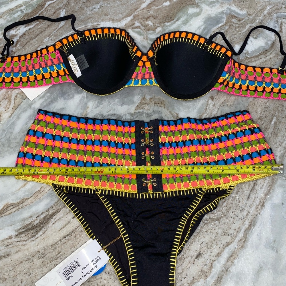 RARE NWT Beach Bunny crochet festival bikini high waist bottoms large top small - Picture 5 of 8